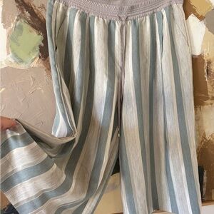 Lafayette 148 Striped Wide Leg Culotte Pants XL Linen Blend